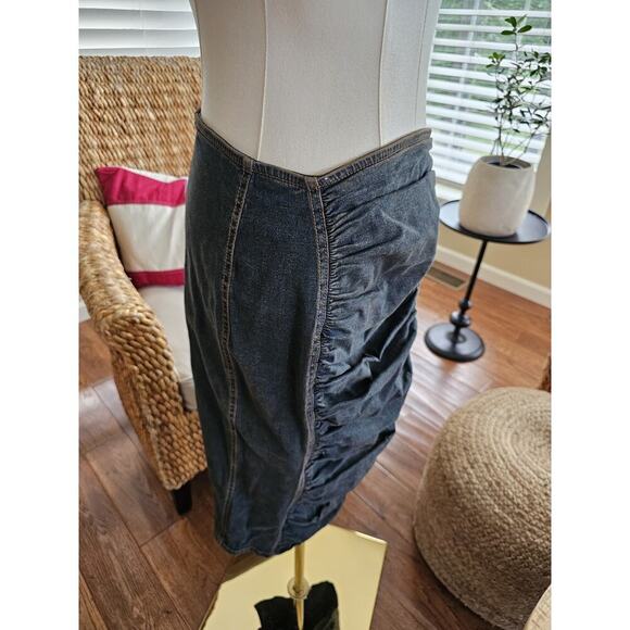 Arden B Vintage Denim Jean Ruched Pencil Skirt Women's Size L Made in USA - Picture 7 of 7